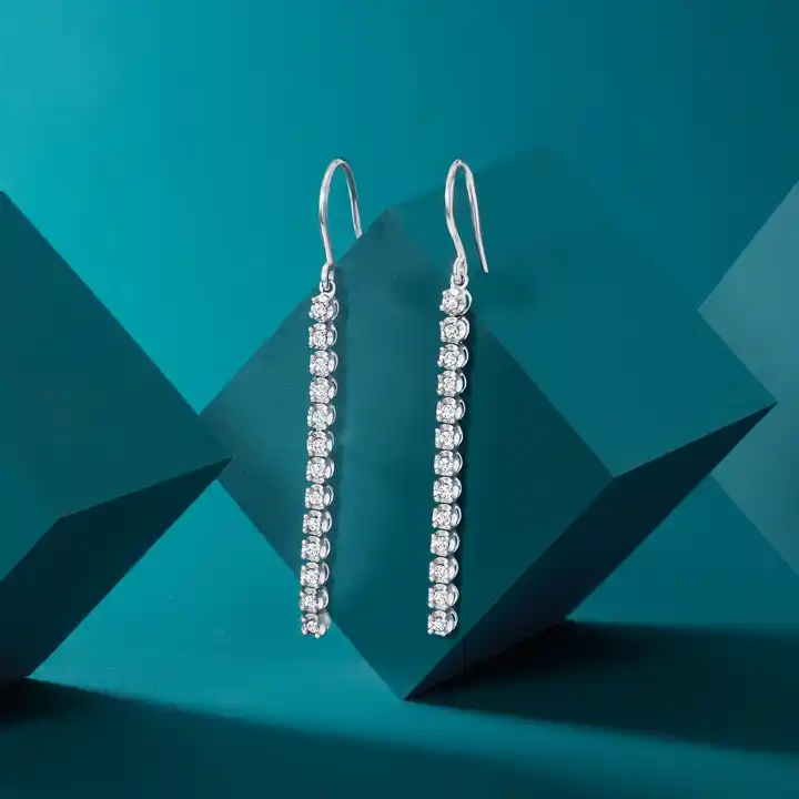 .50 ctw Diamond Sterling Silver Linear Drop Earrings