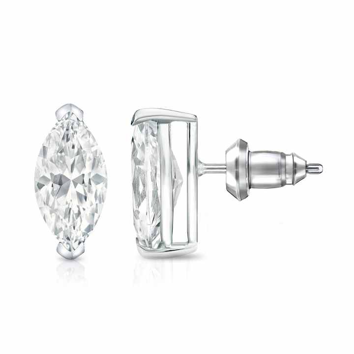 1/2-2ct V-End Prong Marquise-cut Diamond Stud Earrings