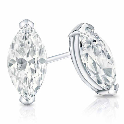 1/2-2ct V-End Prong Marquise-cut Diamond Stud Earrings