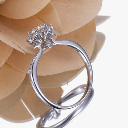 1 ctw Round Lab Grown Diamond Carrot Halo Engagement Ring