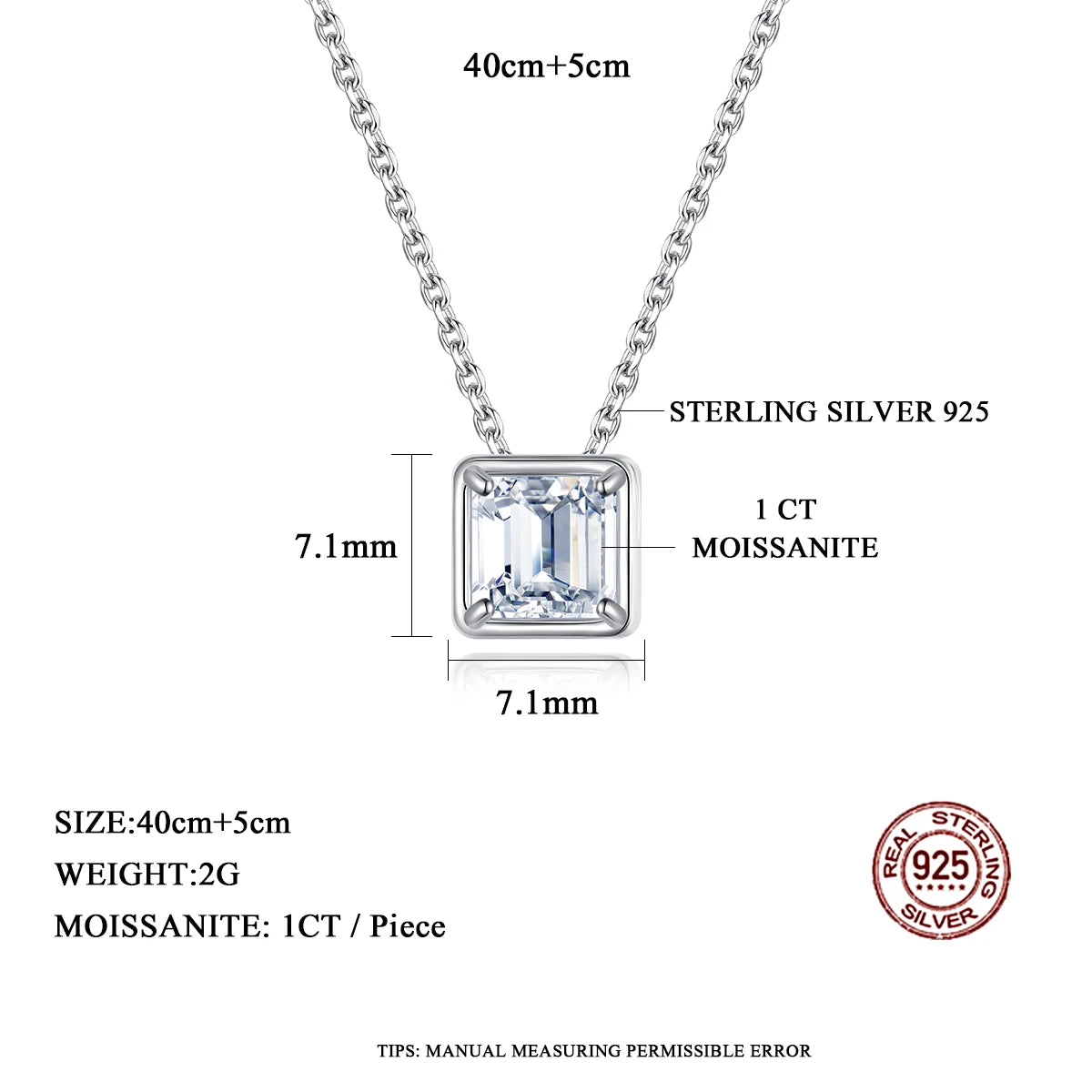 1 ctw Emerald Cut Bezel Set Moissanite Pendant