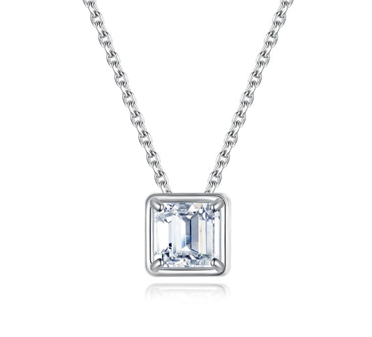 1 ctw Emerald Cut Bezel Set Moissanite Pendant