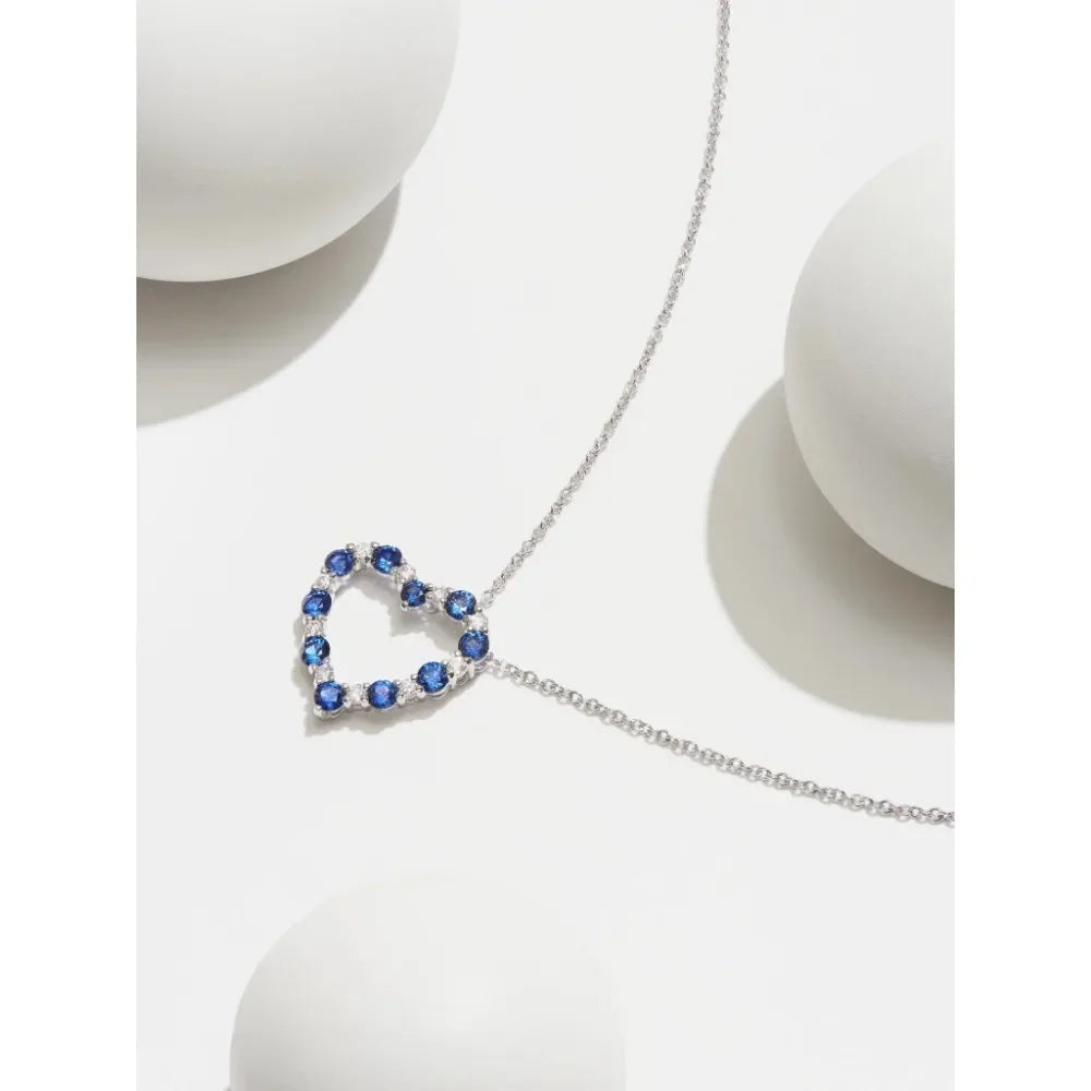 Sapphire Heart Lab Grown Moissanite Diamond Necklace