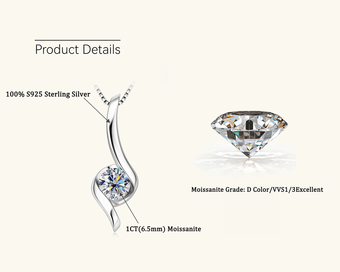 D Color Moissanite  Lab Grown Diamond  Necklace