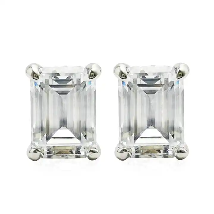 3.00 Ctw Emerald Cut White Diamond Push Back Stud Earrings