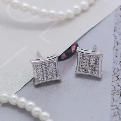 Silver 11mm Square CZ Stud Earring