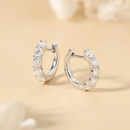 2 ctw D Color Brilliant Round Cut Diamond 18K White Gold Sterling Silver Huggie Earring