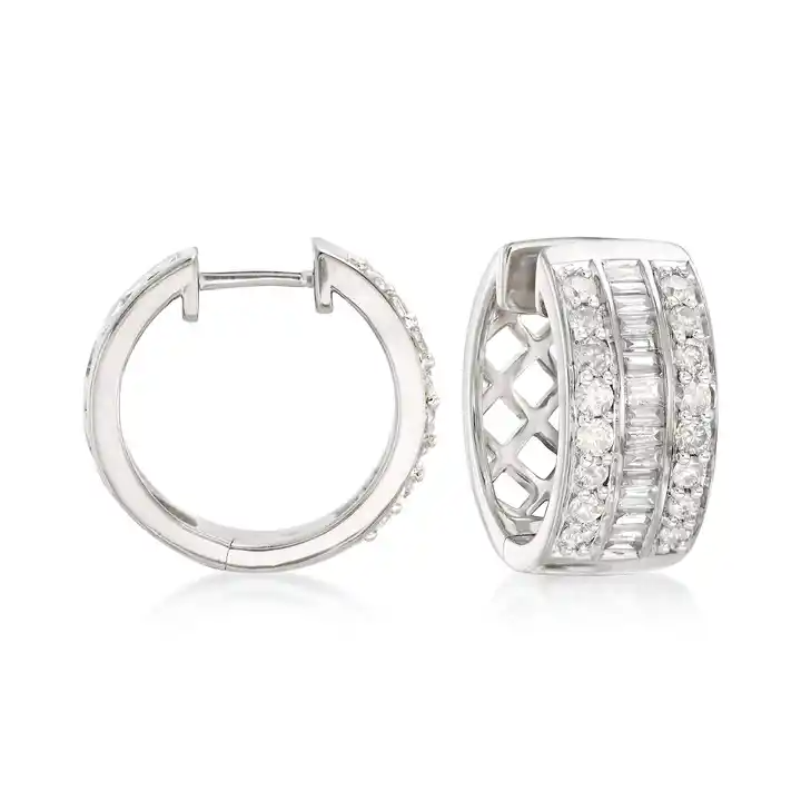 1 ctw Baguette and Round Diamond Hoop Earrings