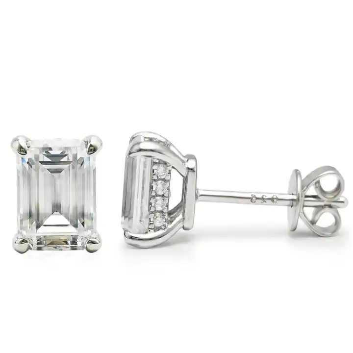 3.00 Ctw Emerald Cut White Diamond Push Back Stud Earrings