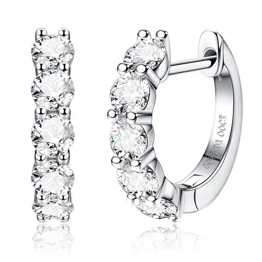 2 ctw D Color Brilliant Round Cut Diamond 18K White Gold Sterling Silver Huggie Earring