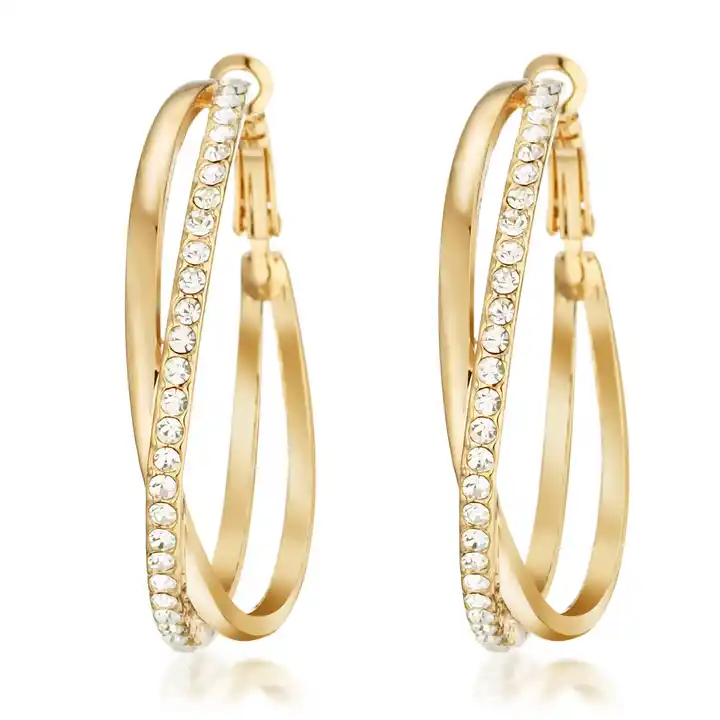 18K Gold Filled CZ Diamond Hoop Pierced Earring