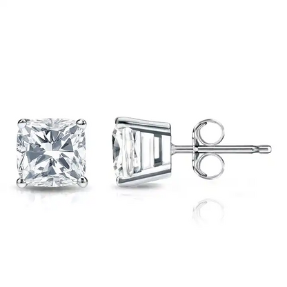 1/2-2 ctw 18k Gold 4-Prong Basket Cushion-cut Diamond Stud Earrings