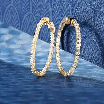 3.00 ctw Diamond  in 14kt Yellow Gold Inside Outside Hoop Earrings