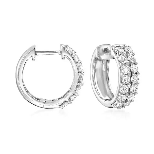 2.10 Ctw Round Cut Diamond Two Row Pretty Clip On Huggie Hoop Earring