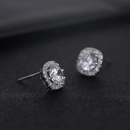 Diamond Silver Square Halo Earrings