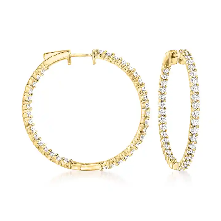 3.00 ctw Diamond  in 14kt Yellow Gold Inside Outside Hoop Earrings