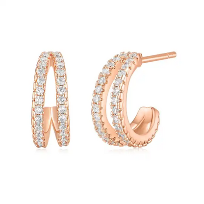 14K Gold Plated Pave Dainty Cubic Zirconia Huggie Hoop Earrings