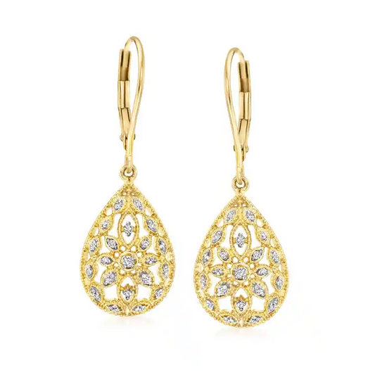 .10 ctw Diamond Openwork Teardrop Earrings