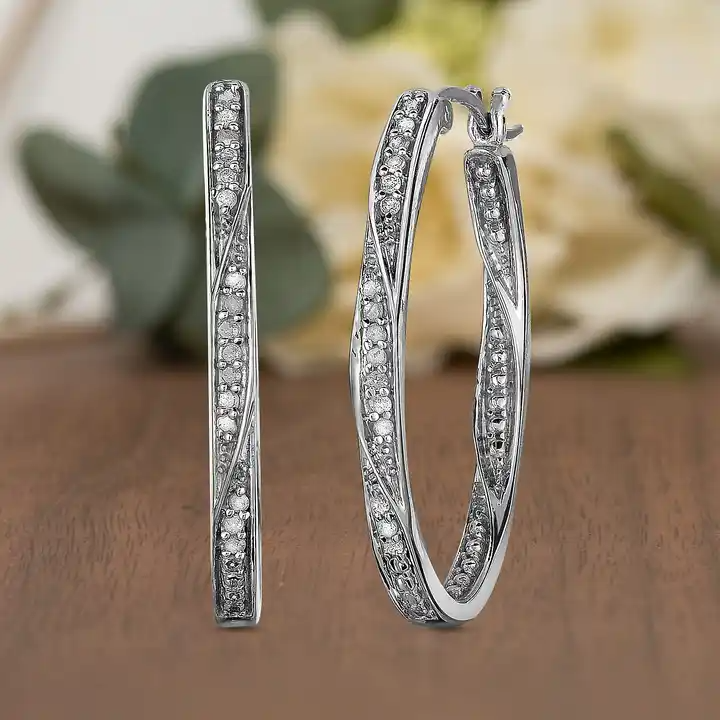 1/2 Carat Diamond Hoop Earrings with Stunning Inside-Outside Sparkle