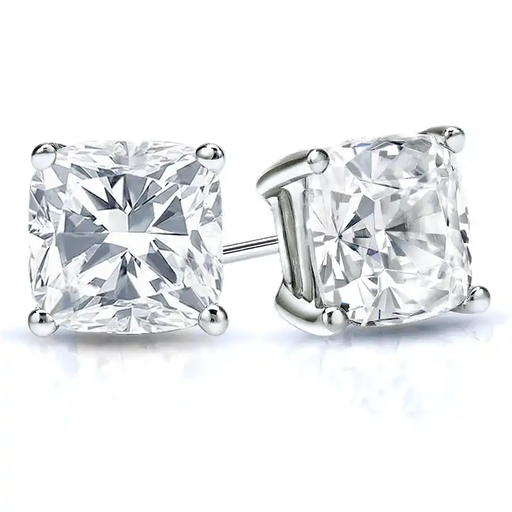 1/2-2 ctw 18k Gold 4-Prong Basket Cushion-cut Diamond Stud Earrings