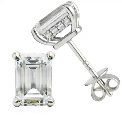 3.00 Ctw Emerald Cut White Diamond Push Back Stud Earrings