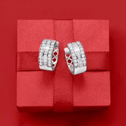 1 ctw Baguette and Round Diamond Hoop Earrings